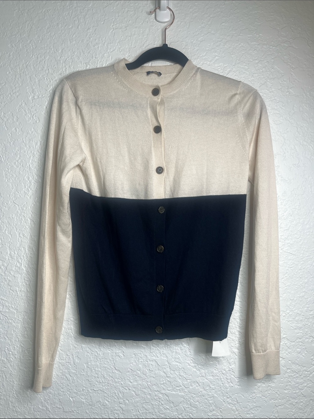 Jil Sander Navy Color Block Silk Cashmere Cardigan Sweater Sz S